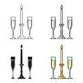 Candle between glasses with champagne icon in cartoon style isolated on white background. Restaurant symbol stock vector Royalty Free Stock Photo