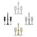 Candle between glasses with champagne icon in cartoon style isolated on white background. Restaurant symbol stock vector Royalty Free Stock Photo
