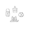 Candle hand drawn set. Interior cozy elements. Linear doodle vector illustration Royalty Free Stock Photo