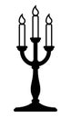 candle holder, black and white vector silhouette illustration of candlestick with three burning candles