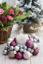 Candle holder made of glass balls. Beautiful table decoration Royalty Free Stock Photo