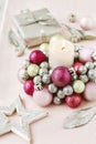 Candle holder made of glass balls. Beautiful table decoration for Christmas and carnival Royalty Free Stock Photo