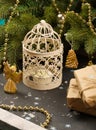 Candle holder under the christmas tree Royalty Free Stock Photo