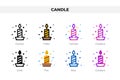 Candle icons in different style. Candle icons set. Holiday symbol. Different style icons set. Vector illustration