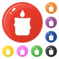 Candle icons set 8 colors isolated on white. Collection of glossy round colorful buttons. Vector illustration for any design Royalty Free Stock Photo