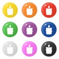 Candle icons set 9 colors isolated on white. Collection of glossy round colorful buttons. Vector illustration for any design Royalty Free Stock Photo