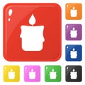 Candle icons set 8 colors isolated on white. Collection of square round colorful buttons. Vector illustration for any design Royalty Free Stock Photo