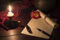 Candle illuminates the Desk where the letter Royalty Free Stock Photo