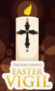 Candle Illuminating Easter Vigil Event with Golden Sign, Vector Illustration