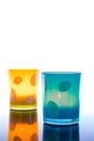 Candle jars, colorful.