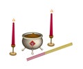 Candle and Joss Stick with Incense Burner