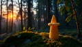 Candle lantern in a forest, warm light and magical nature scenery background Generative AI Royalty Free Stock Photo