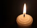 Candle light in the dark. Various brightness from fire. No wind. Copy space. Royalty Free Stock Photo