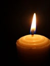 Candle light in the dark. Various brightness from fire. No wind. Copy space. Royalty Free Stock Photo