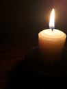 Candle light in the dark. Various brightness from fire. No wind. Copy space. Royalty Free Stock Photo