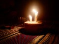 Candle light flame in decoration of religious spiritually background Royalty Free Stock Photo