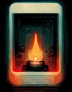 a candle light in a window, technology versus tradition, analog and digital, ai generated image Royalty Free Stock Photo