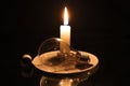 Candle and a lightbulb on a black background. A concept of electricity crisis in South Africa. Royalty Free Stock Photo