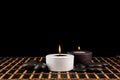 Candle lighting on dark light background, lighting for spa background . Royalty Free Stock Photo