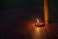 Candle lights in brown darkness for contemplative moments Royalty Free Stock Photo