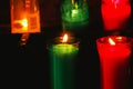 Candle lights in darkness in a church Royalty Free Stock Photo