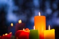 Candle lights in the evening, reflections in the window Royalty Free Stock Photo