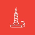 Candle Line Icon On Red Background. Red Flat Style Vector Illustration