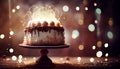 Candle lit birthday cake sweet aroma homemade goodness generated by AI Royalty Free Stock Photo