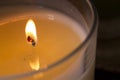 A lit candle in a church to show reverence