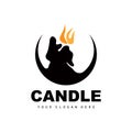 Candle Logo, Elegant Romantic Candle Light Dinner Flame Light Design, Traditional Spa Candle Vector Royalty Free Stock Photo