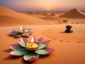 A Candle And Lotus Flower In The Desert. Generative AI Royalty Free Stock Photo