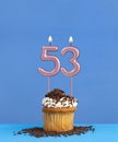 Candle number 53 - Birthday card with cupcake on blue background