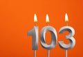 Candle number 103 - Birthday in orange background