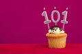 Candle number 101 - Cake birthday in rhodamine red background