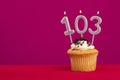 Candle number 103 - Cake birthday in rhodamine red background