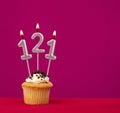 Candle number 121 - Cake birthday in rhodamine red background