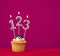 Candle number 123 - Cake birthday in rhodamine red background