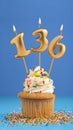 Candle number 136 - Cupcake birthday in blue background