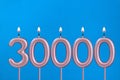 Candle number 30000 - Number of followers or likes Royalty Free Stock Photo