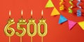 Candle number 6500 - Number of followers or likes Royalty Free Stock Photo