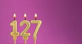 Candle number 127 in purple background - birthday card