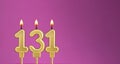 Candle number 131 in purple background - birthday card