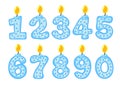 Candle number set, illustration of birthday candles on a white background,