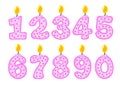 Candle number set, illustration of birthday candles Royalty Free Stock Photo