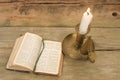 Candle and old prayer book Royalty Free Stock Photo