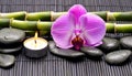 candle with orchids and lava stones