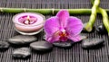 candle with orchids and lava stones Royalty Free Stock Photo