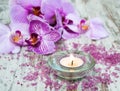 Candle with orchids Royalty Free Stock Photo