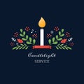 Candle and Ornaments Christmas Eve Candlelight Service Invitation. Vector Design