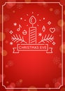 Candle and Ornaments Outline. Christmas Eve Candlelight Service Invitation. Line Art Vector Design and Festive Bokeh